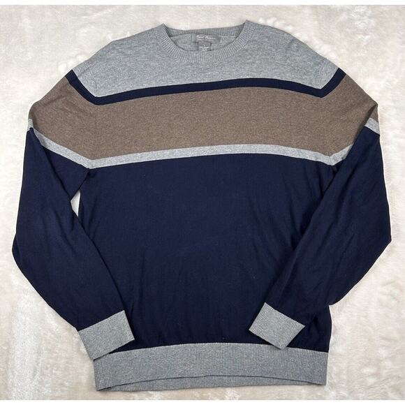 Daniel Cremieux Sweater Mens Size Large L Gray Blue Striped Supima Cotton - Picture 1 of 6